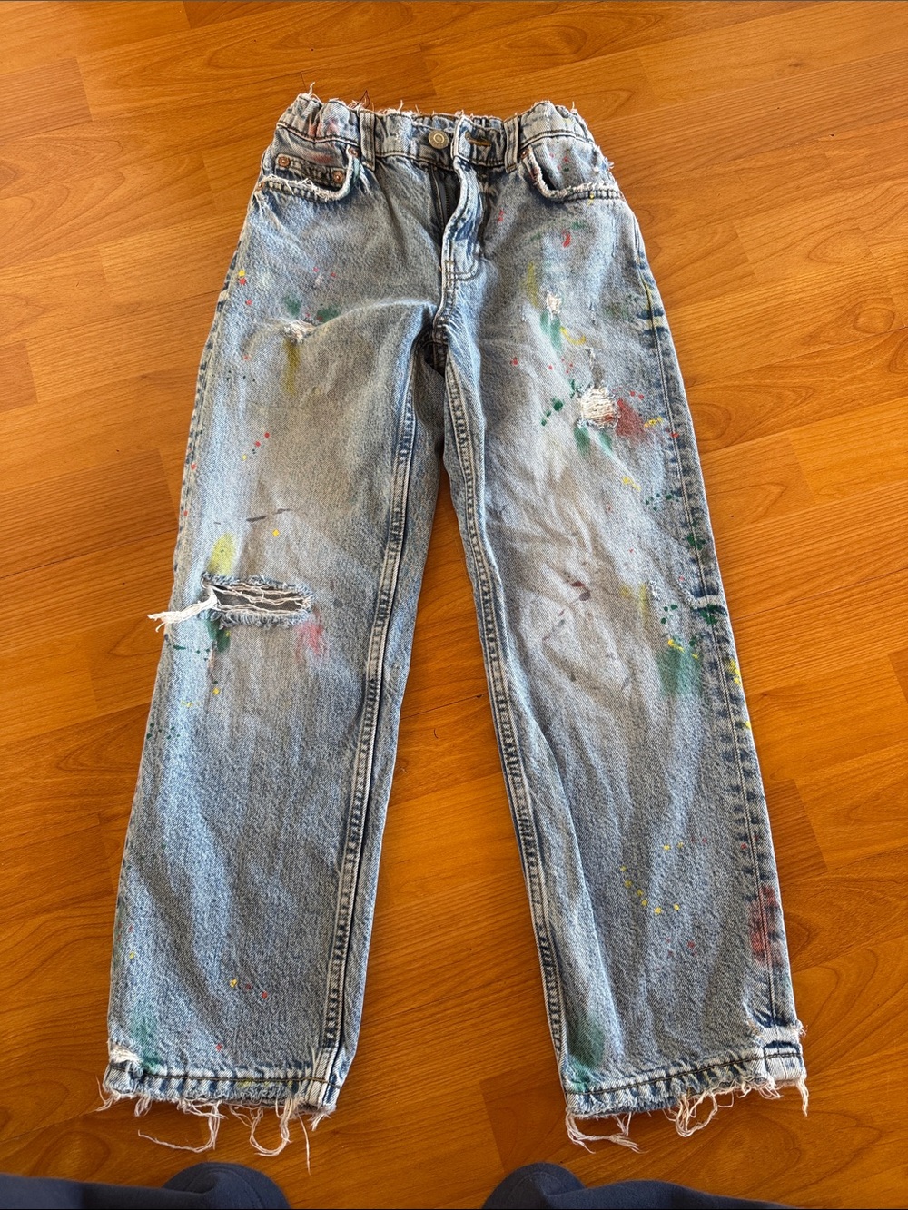 Zara Light Blue Kids Paint-Splattered Jeans